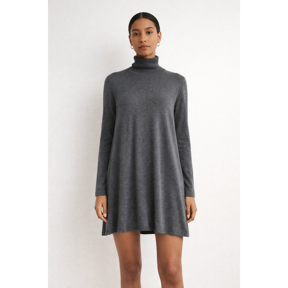 Marine Layer Cashmere Blend Turtleneck Tunic Dress Gray Minimalist Cozy Classic